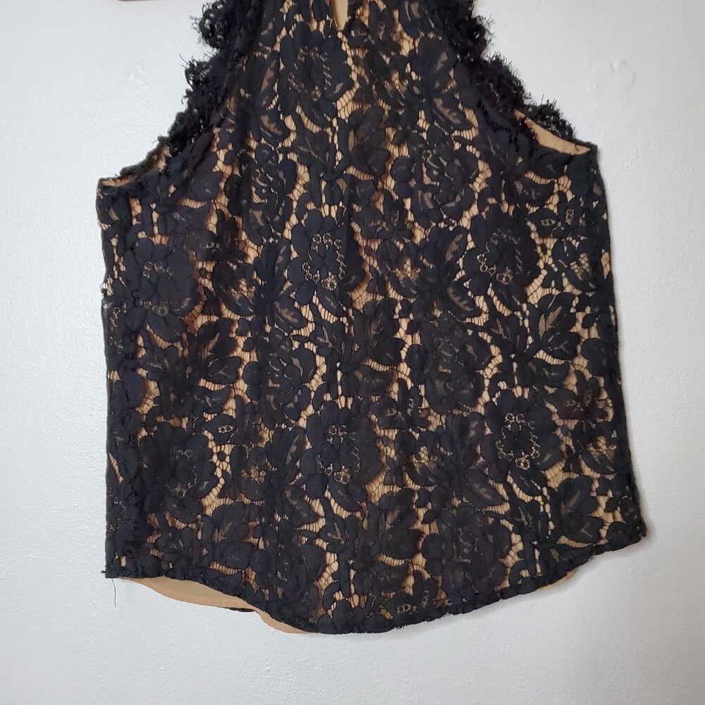 ee:some Vision Lace Hi Neck Round Hem Tank Top Size S Black Lace Nude Lining - Picture 6 of 11